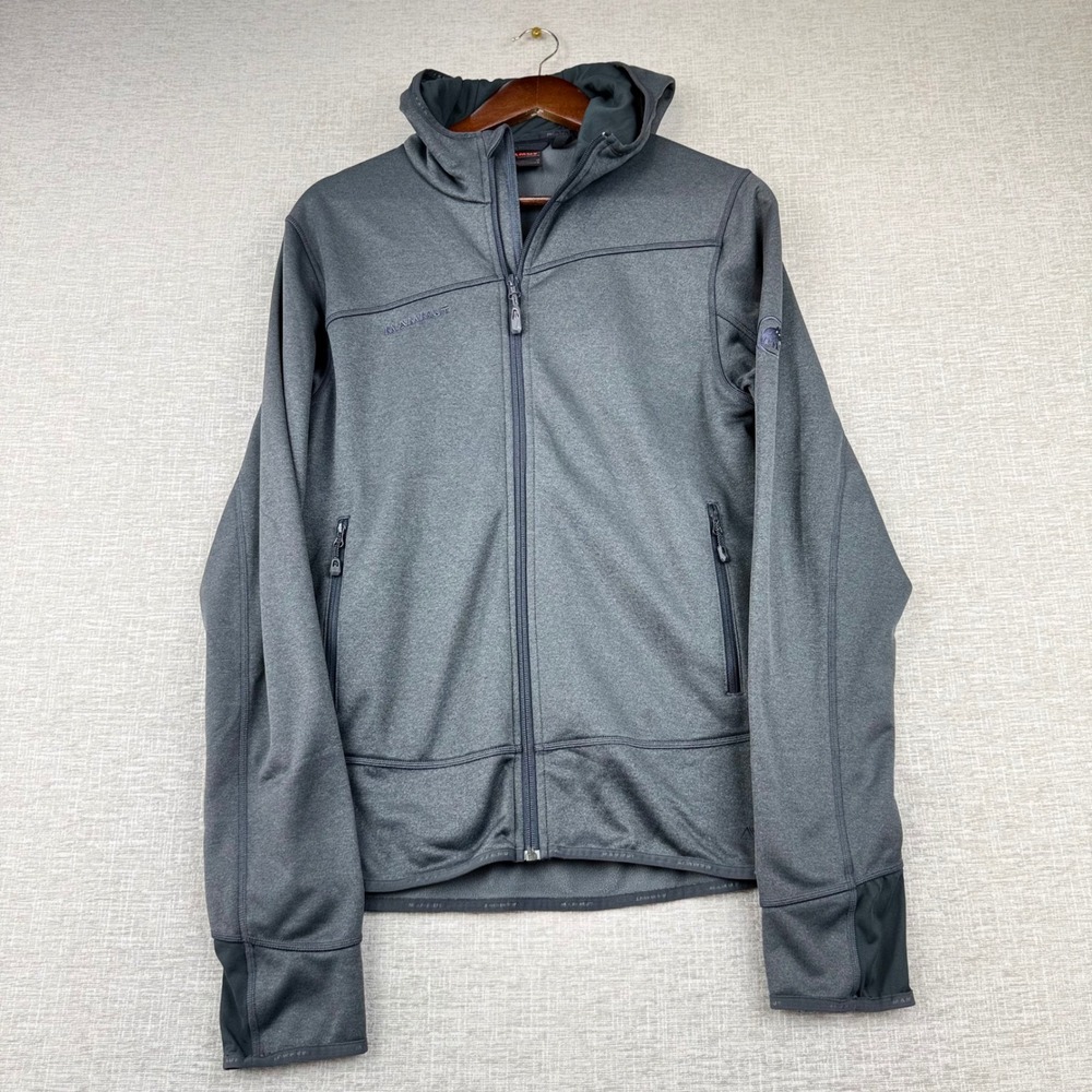 Mammut Mens Full Zip Hooded Fleece Jacket Gray Hiking Outdoor Midlayer Size M